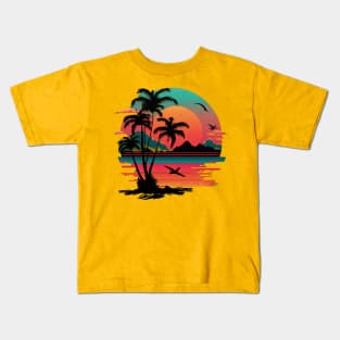 ⭐⭐⭐⭐⭐ summer tropical sunset palm tree beach Kids T-Shirt